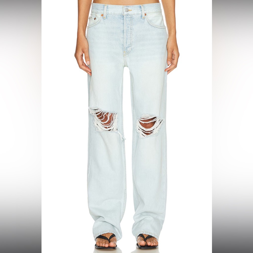 RE/DONE Loose Long Wide Leg Leg in Acqua Destroy Size 27